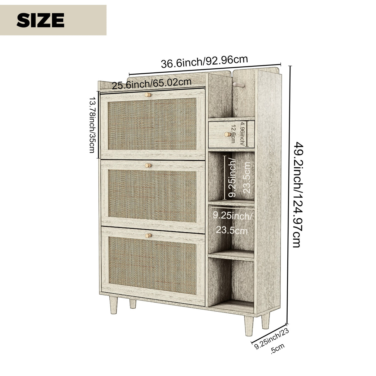 Bohemian Shoe Cabinet with Rattan Shelves White