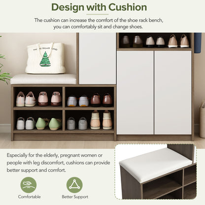 Shoe Cabinet with Soft Cushion Seat and Shelves