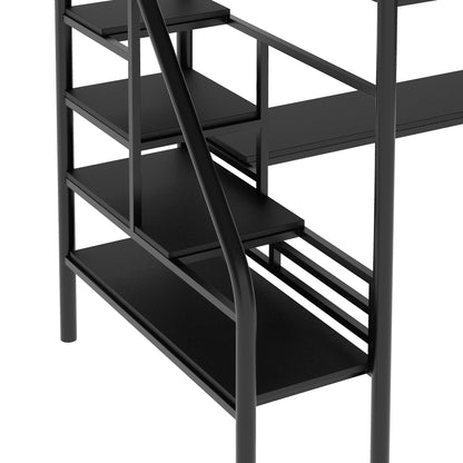 Metal Loft Bed with Desk Gray
