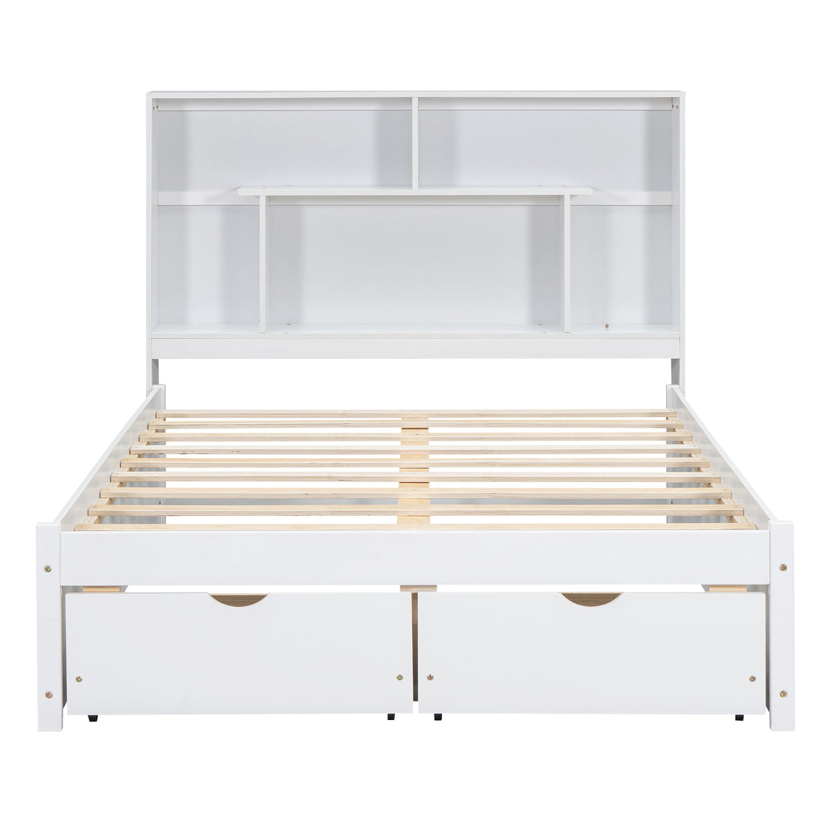 Full Platform Bed with Storage Headboard White