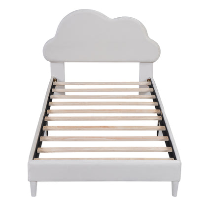 Twin Velvet Platform Bed with Headboard Beige