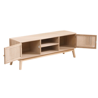 Boho Rattan TV Console – Natural Oak