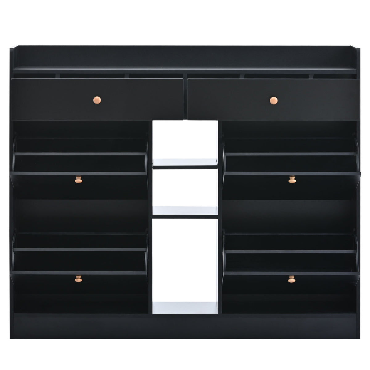 Modern Black Double-Layer Shoe Cabinet with Drawers