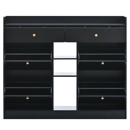 Modern Black Double-Layer Shoe Cabinet with Drawers