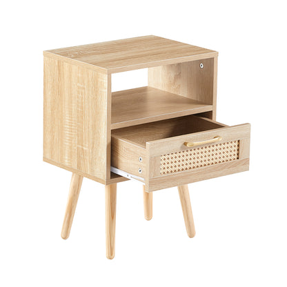 Rattan End Table with Drawer Natural Finish
