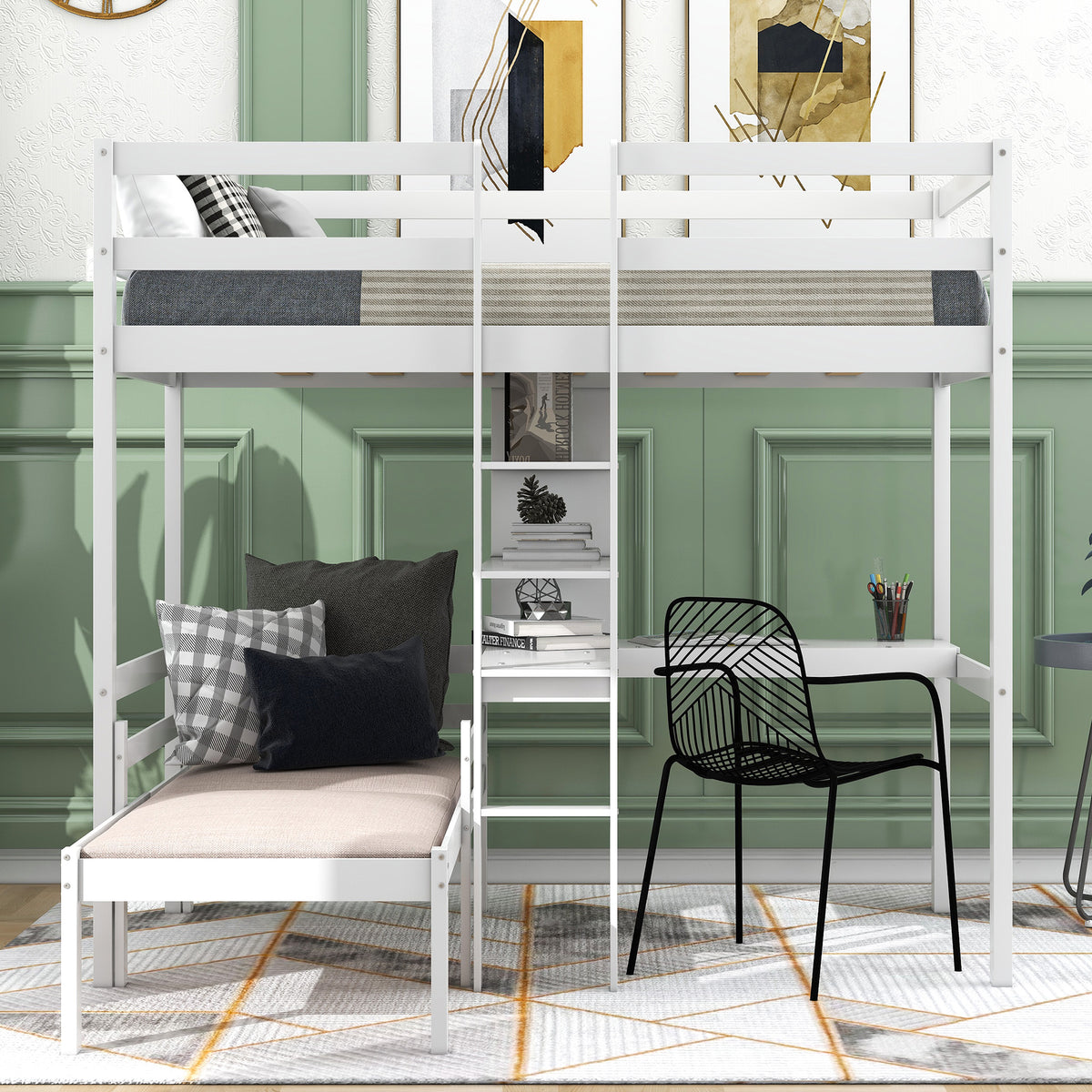 Convertible Loft Bunk Bed with Ladder White