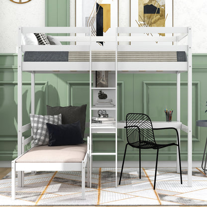 Convertible Loft Bunk Bed with Ladder White
