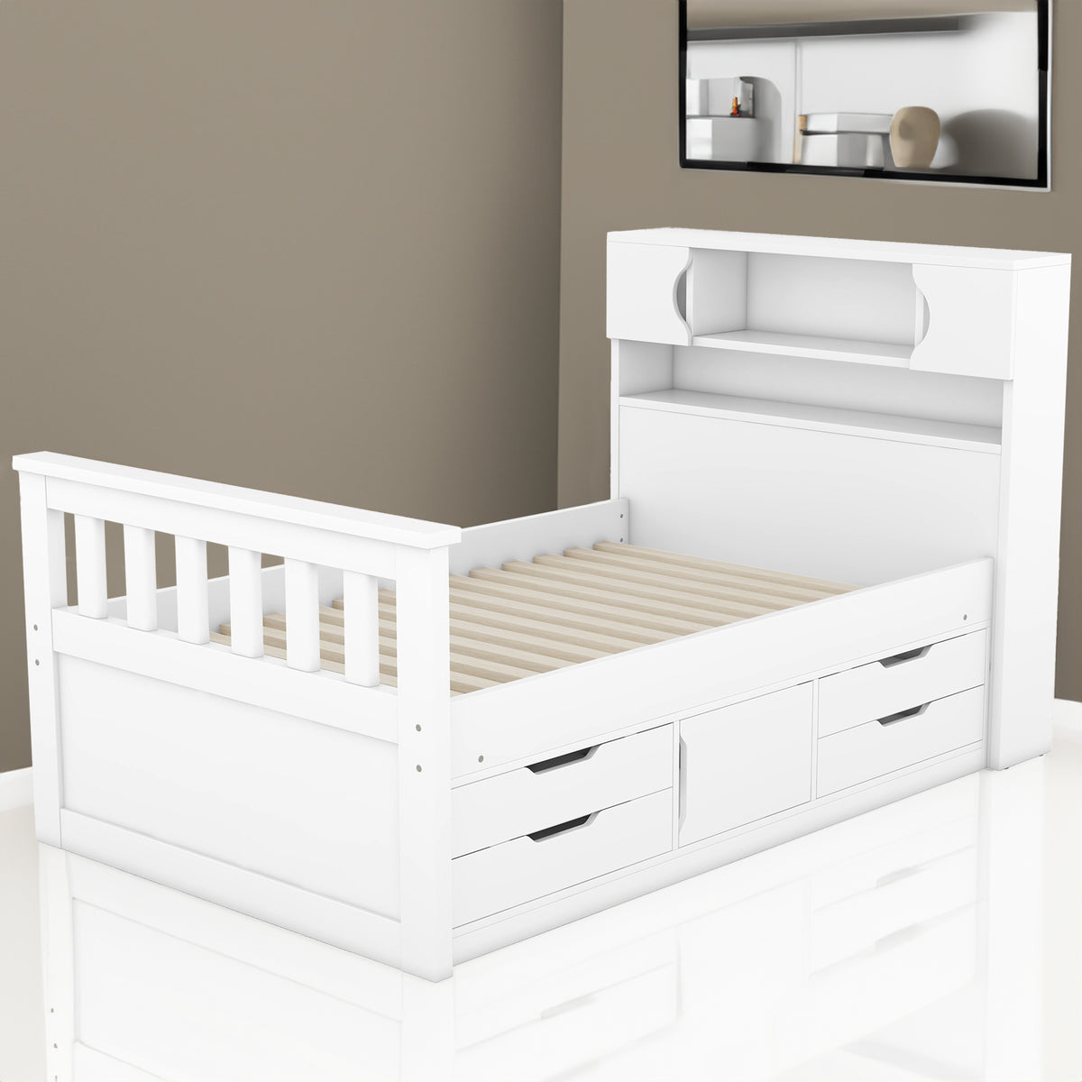 Twin Captain Platform Bed White