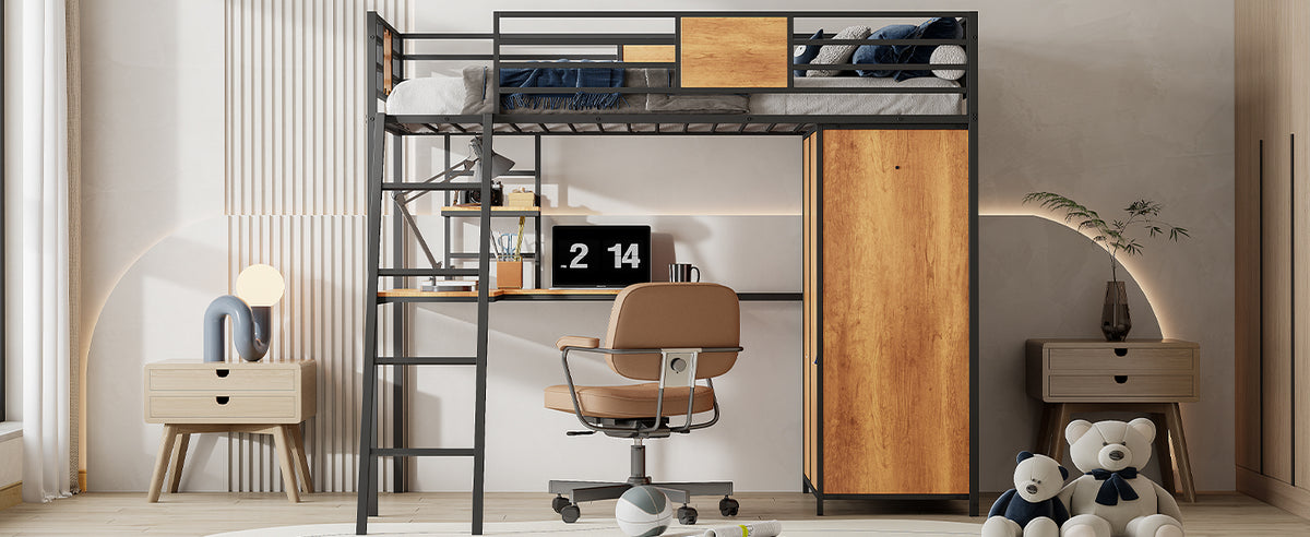 Twin Loft Bed with Desk Black