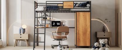 Twin Loft Bed with Desk Black