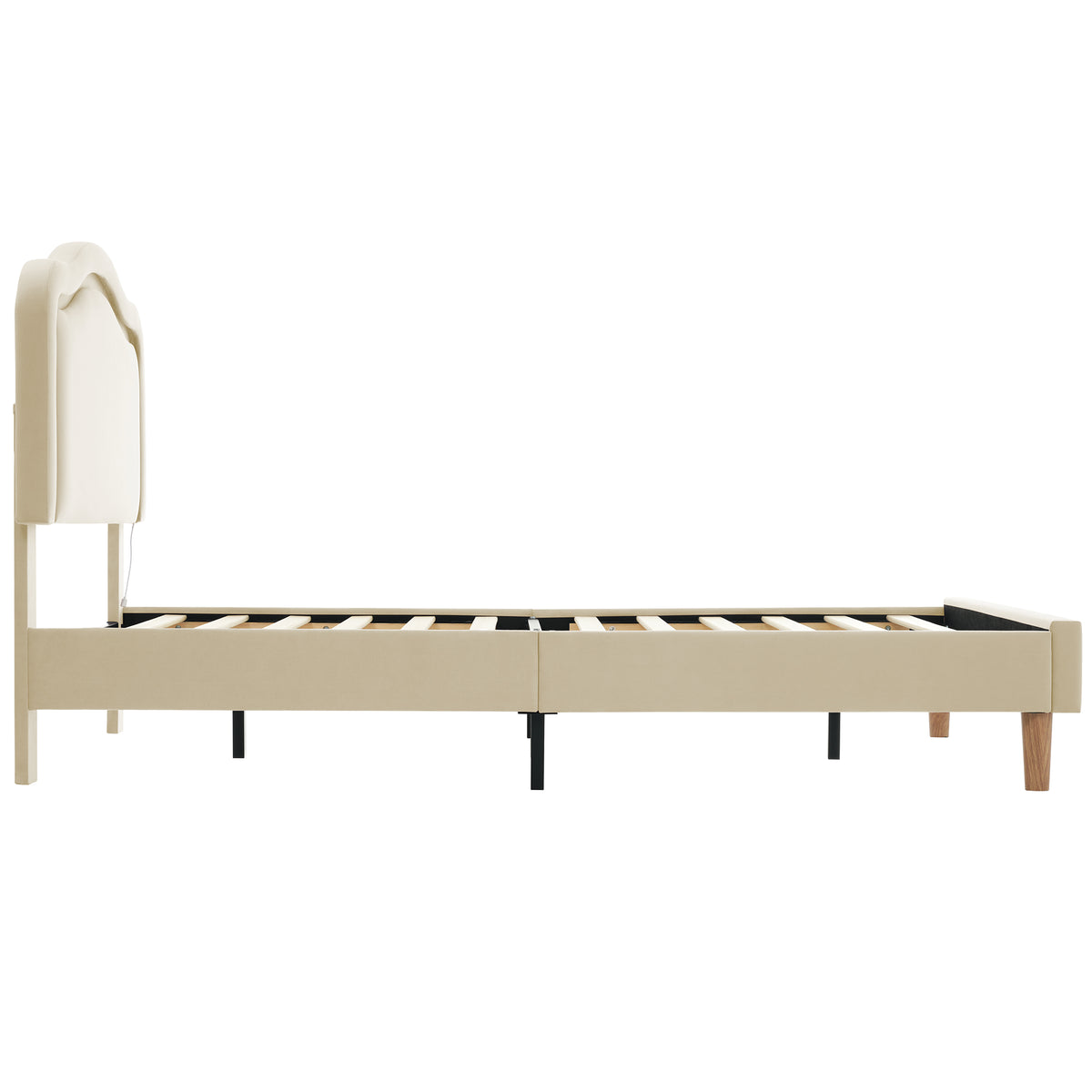 Beige Velvet LED Bed Frame