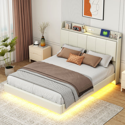 Platform Bed with Sensor Light and USB Beige