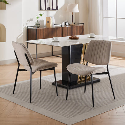 Beige 2-Piece Linen Dining Chair Set – Modern Retro Bentwood Back with Metal Legs