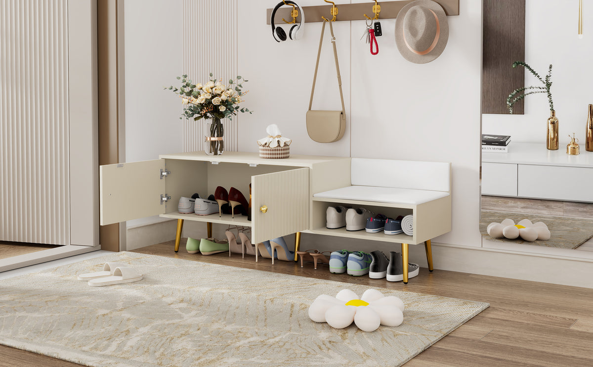 Modern Hidden Storage Bench White Upholstered Seat