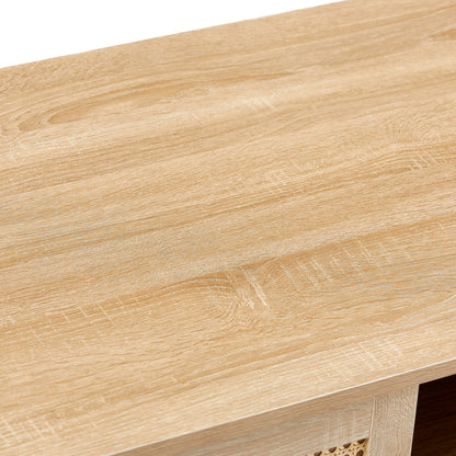 Rattan Coffee Table with Sliding Door Storage