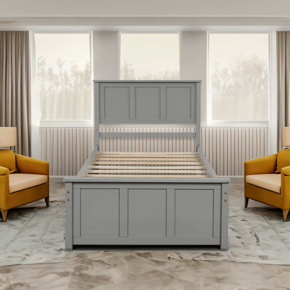 Twin Platform Bed with Trundle – Grey