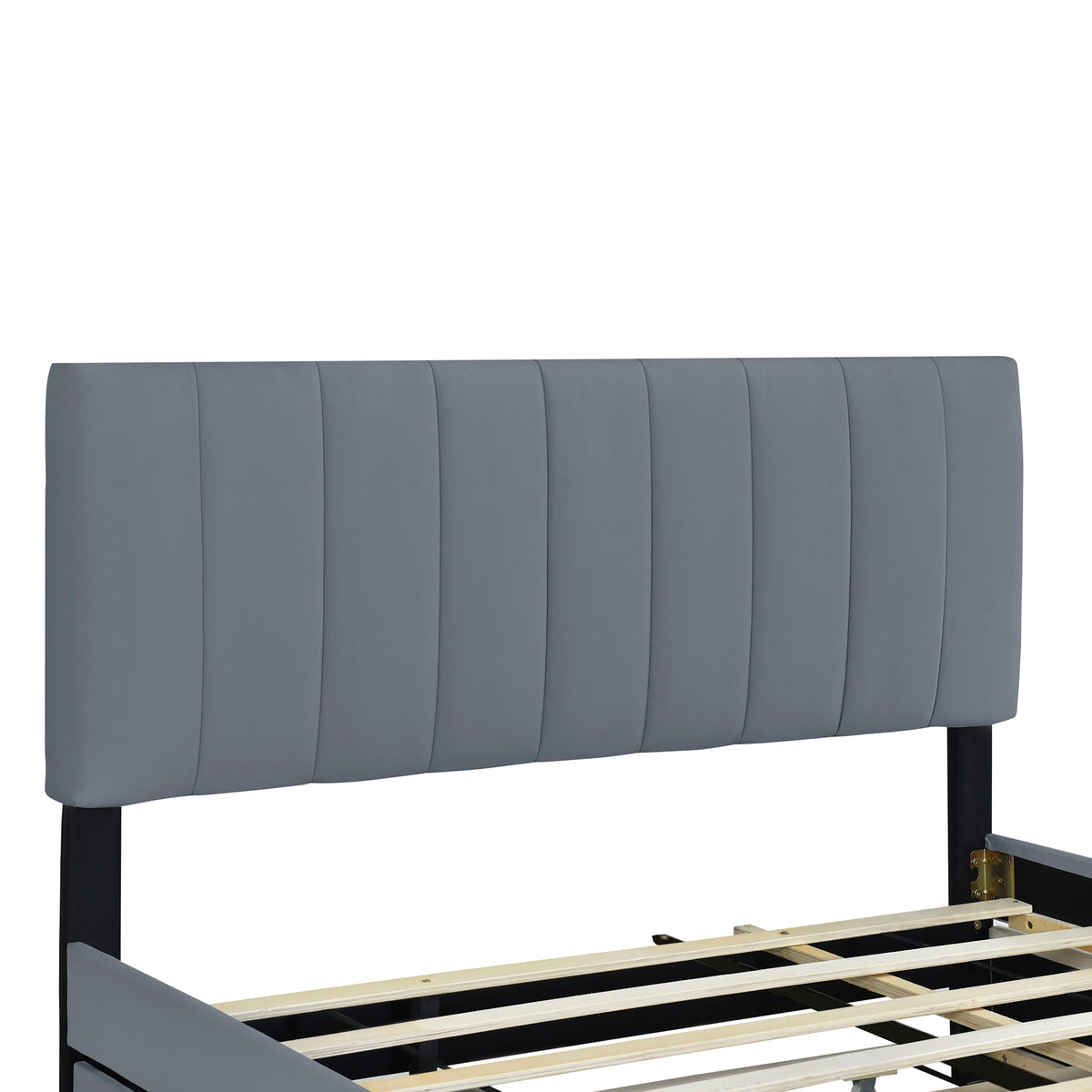 Velvet Upholstered Queen Platform Bed with Trundle Gray
