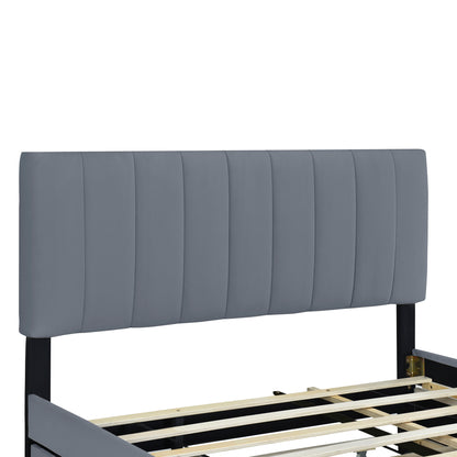 Velvet Upholstered Queen Platform Bed with Trundle Gray