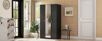 3-Door Wardrobe with Mirror Black