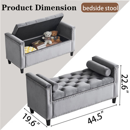 Velvet Storage Bench with Nailhead Trim Gray