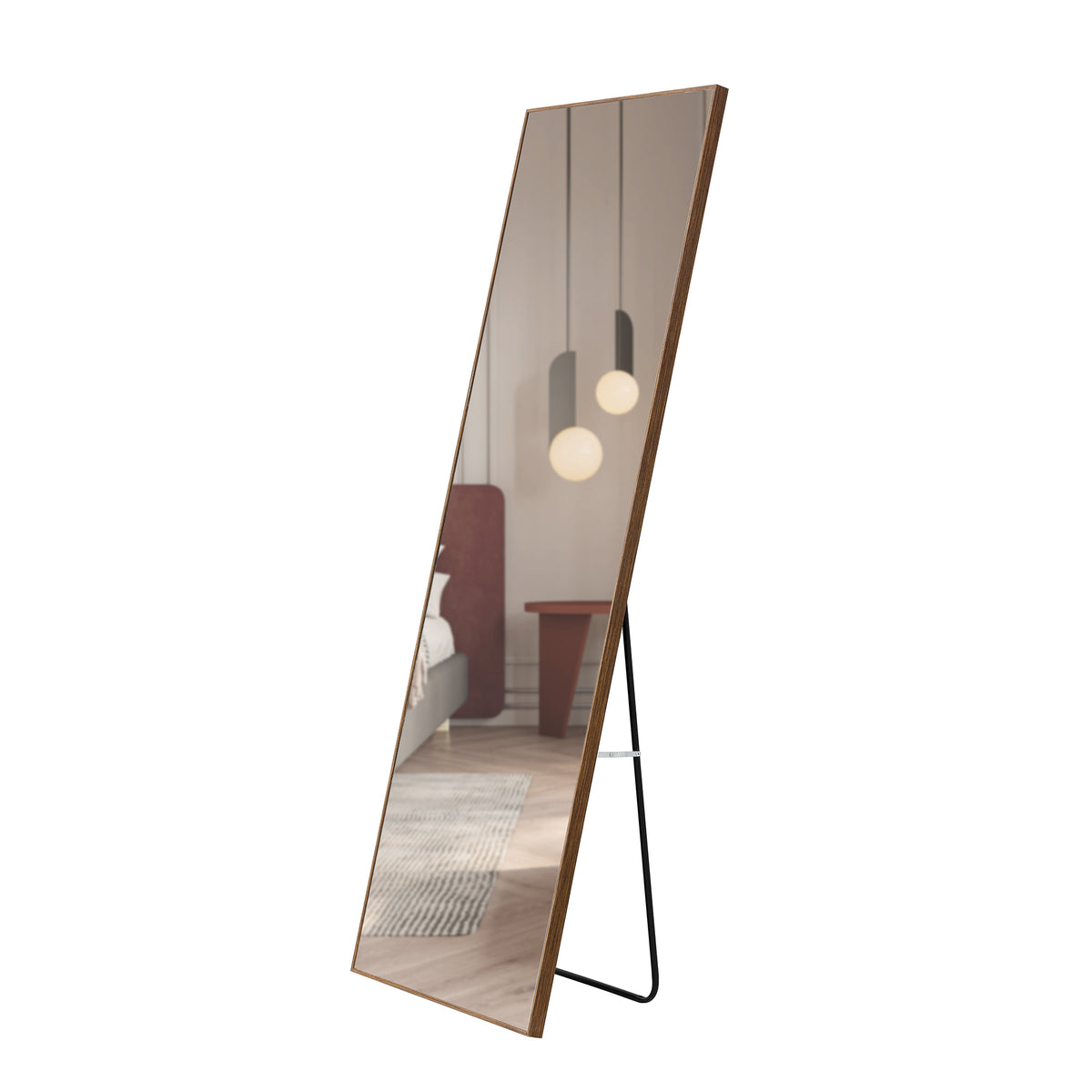 Brown Full-Length Floor Mirror Solid Wood Frame