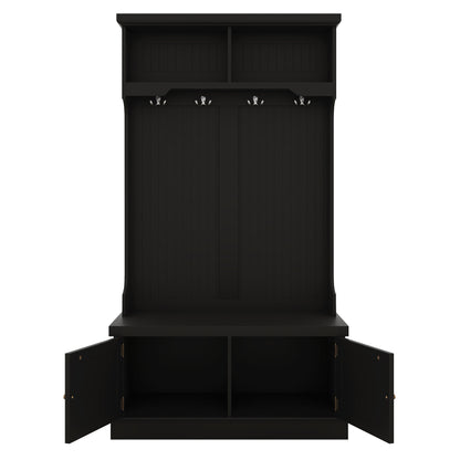 Hall Tree with Drawers and Hooks Black