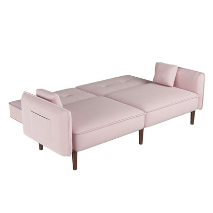 Pink Velvet Convertible Sofa Bed – Wood Legs