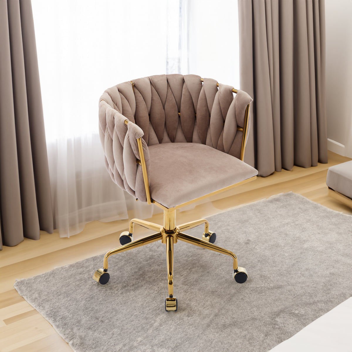 Velvet Vanity Chair with Handwoven Backrest Gray