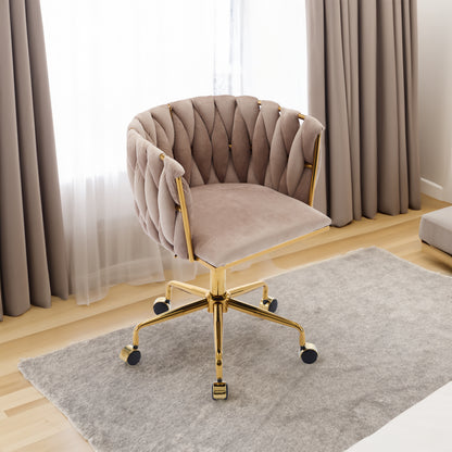 Velvet Vanity Chair with Handwoven Backrest Gray