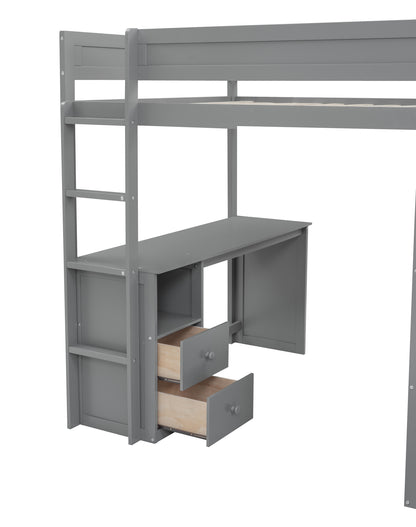 Full Loft Bed with Wardrobe Gray