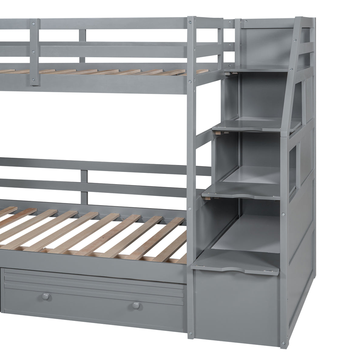 Twin Bunk Bed with Storage Gray
