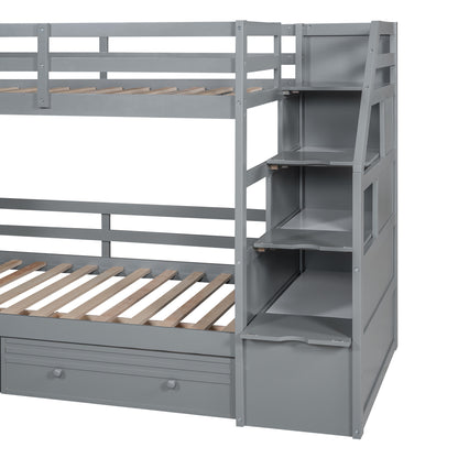 Twin Bunk Bed with Storage Gray