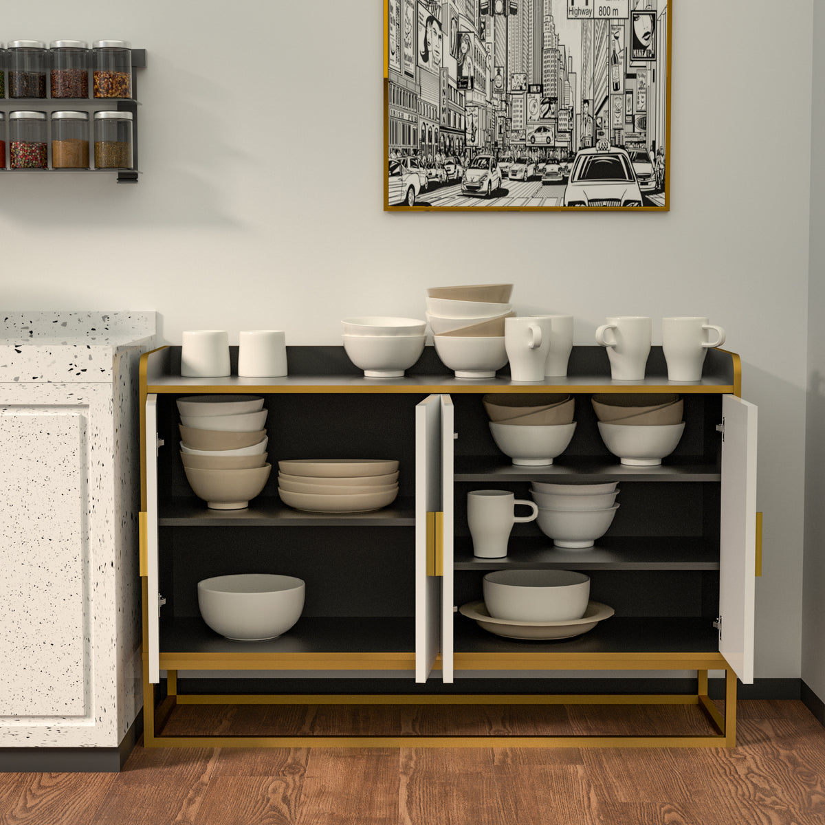 Modern Buffet Cabinet Black Gloss