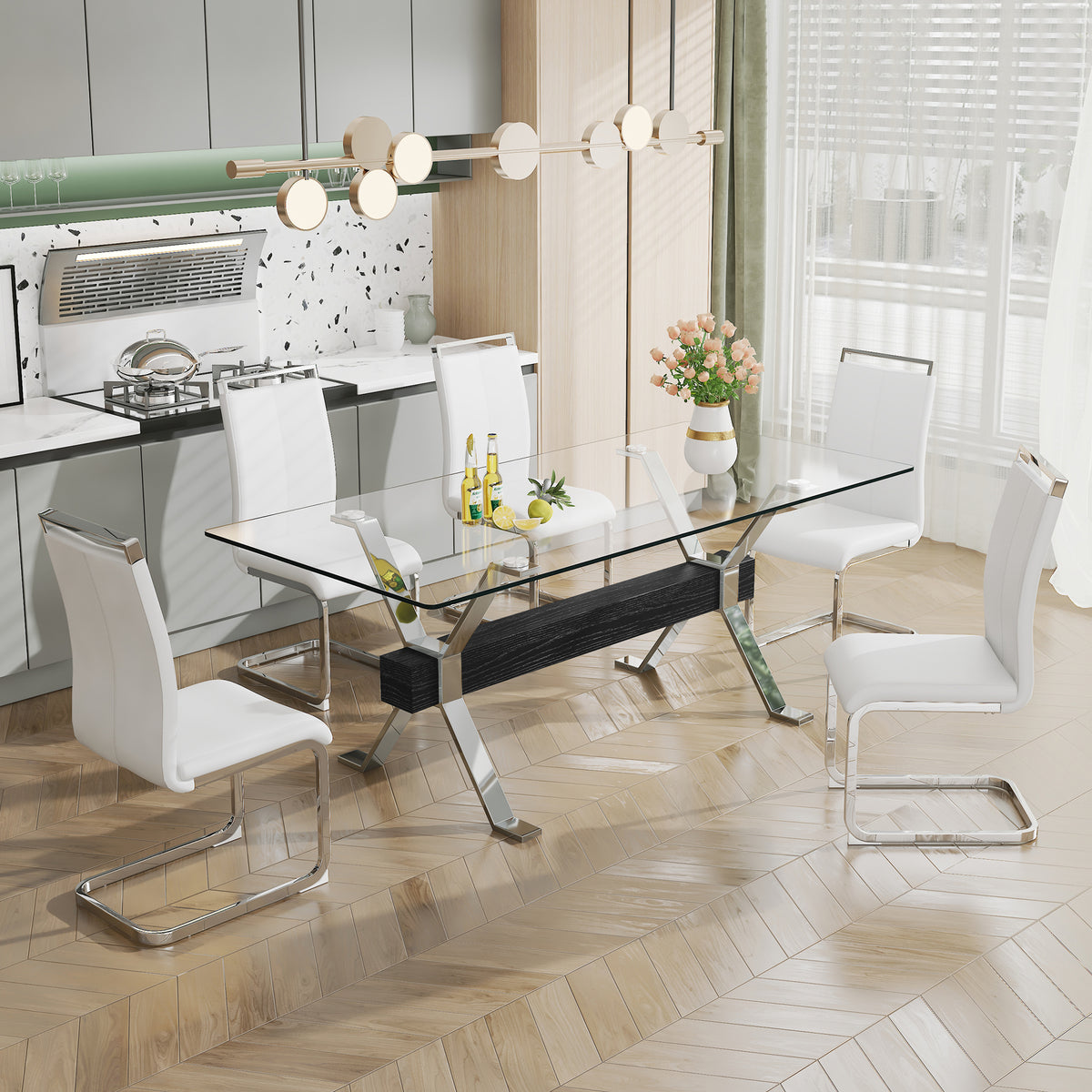 Glass Dining Table – Silver Metal Legs