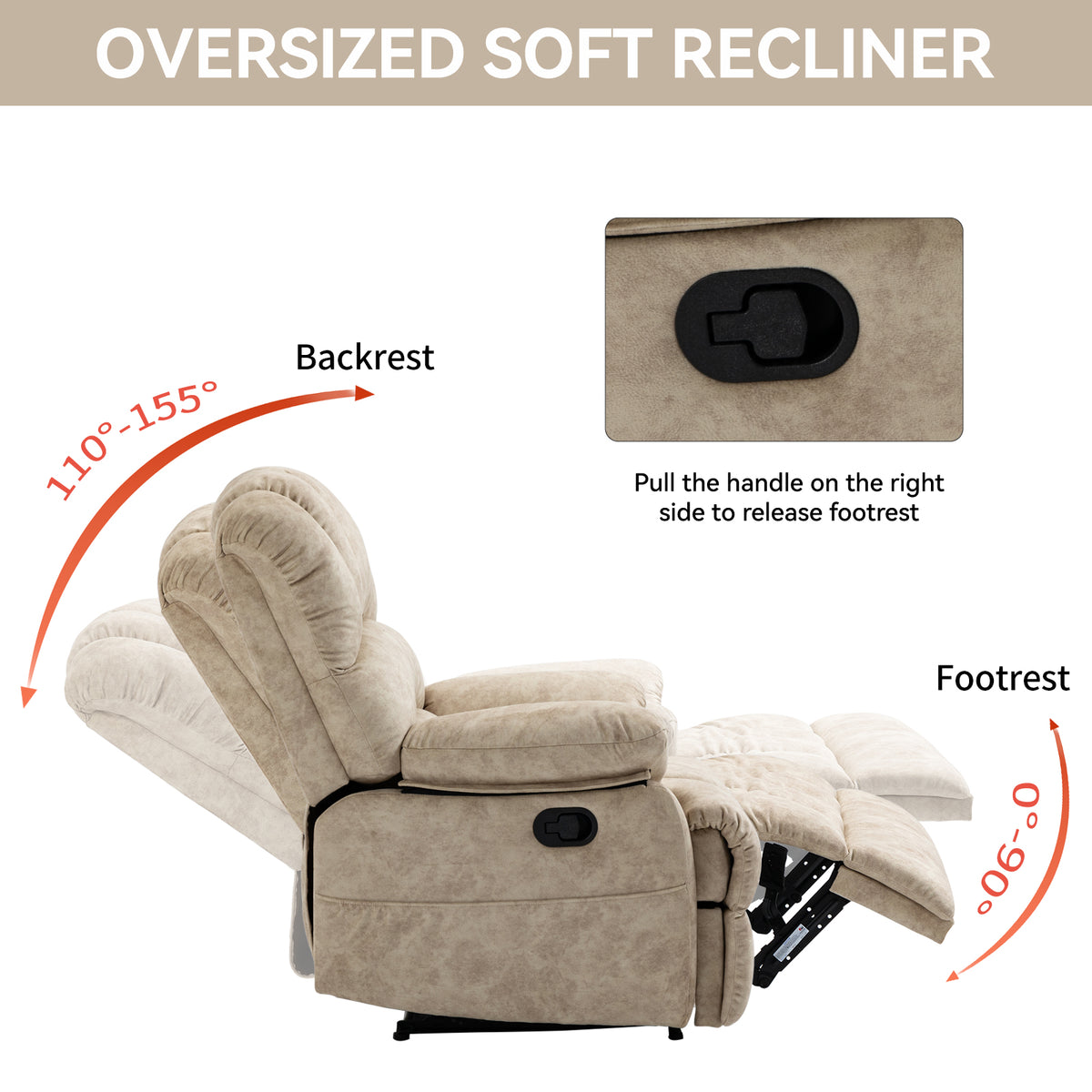 Manual Recliner Chair Fabric Beige