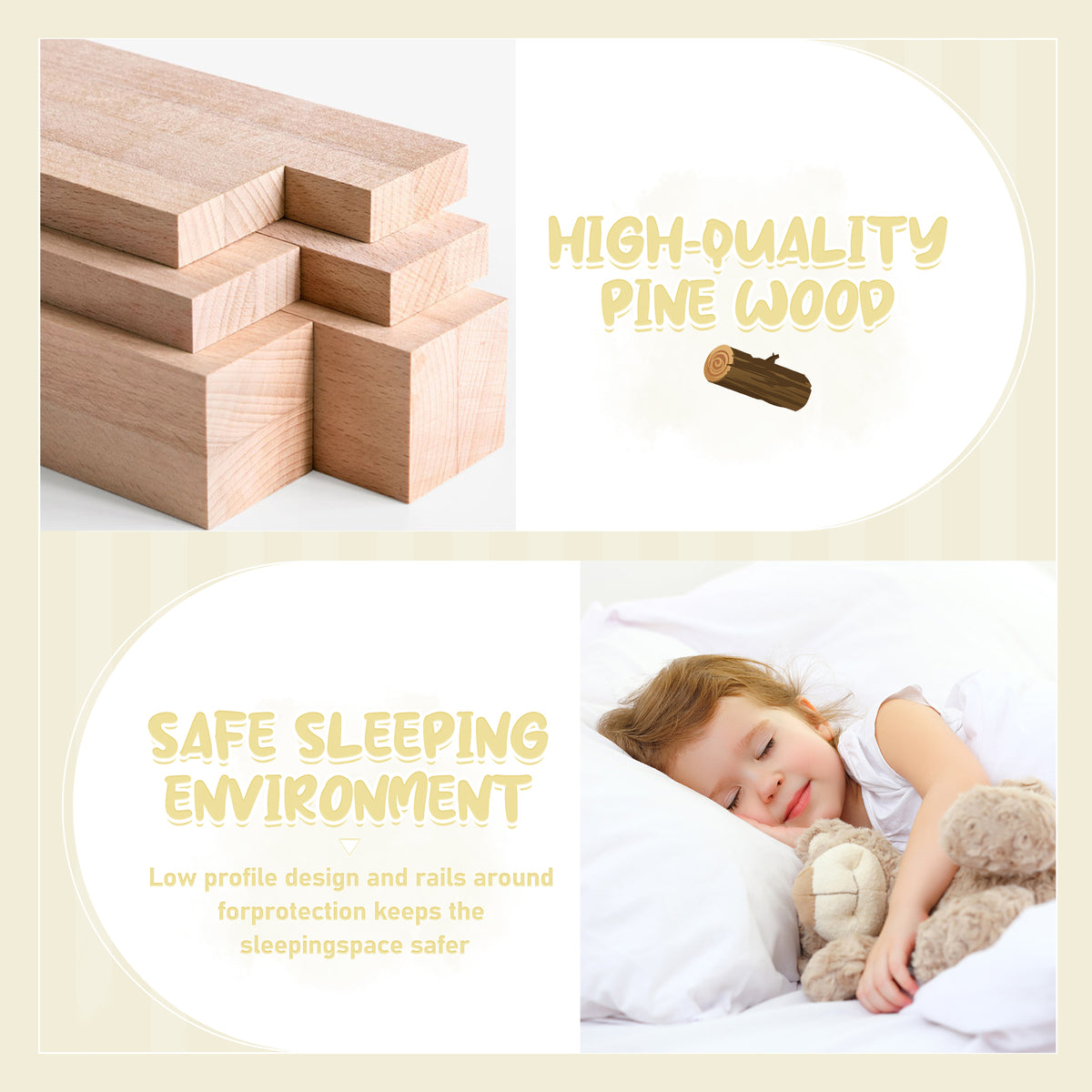 Kids Safety Floor Bed – White Guardrail Edition