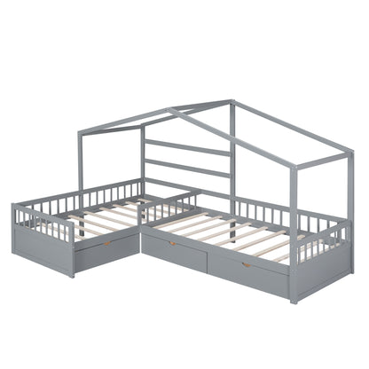 Twin House Bed Gray