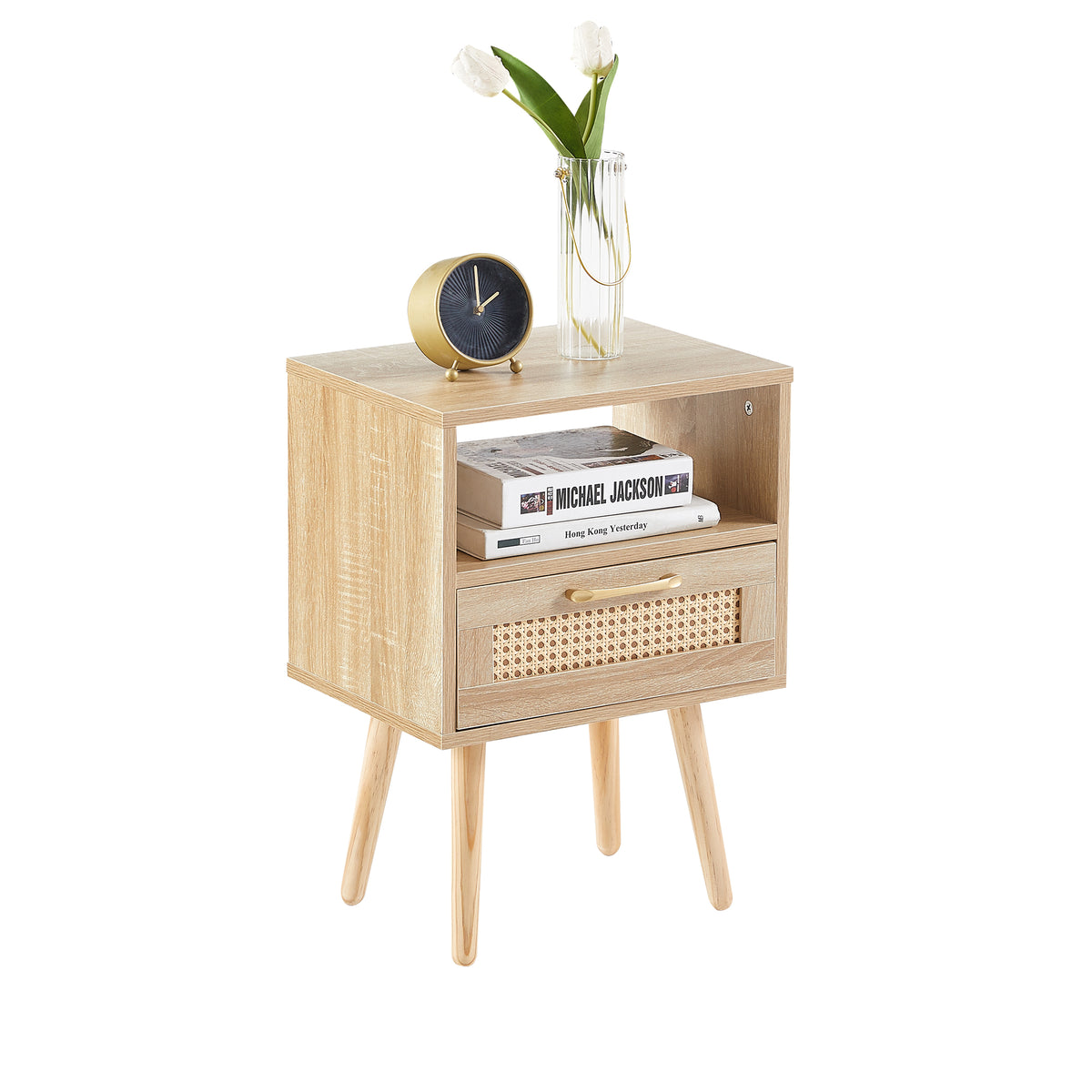 Rattan End Table with Drawer Natural Finish