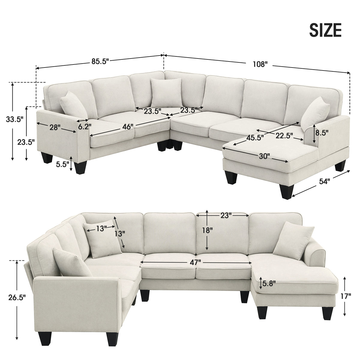 Modern Fabric Sectional Sofa – 7-Seater