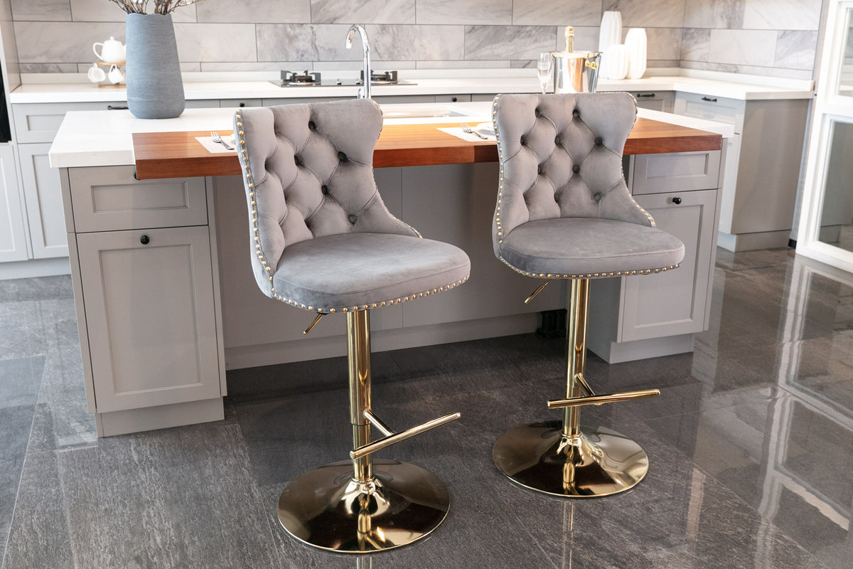 Adjustable Chrome Bar Stools Set of 2 Gray