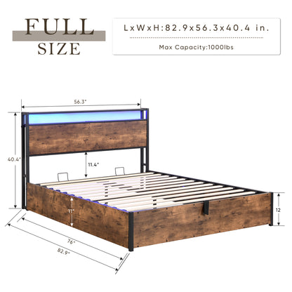 Elevating Platform Bed with LED Headboard Brown