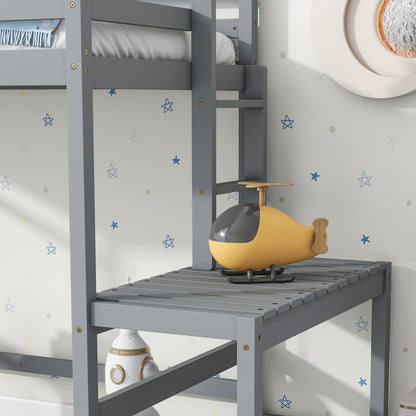 Twin High Loft Bed with Ladder Gray