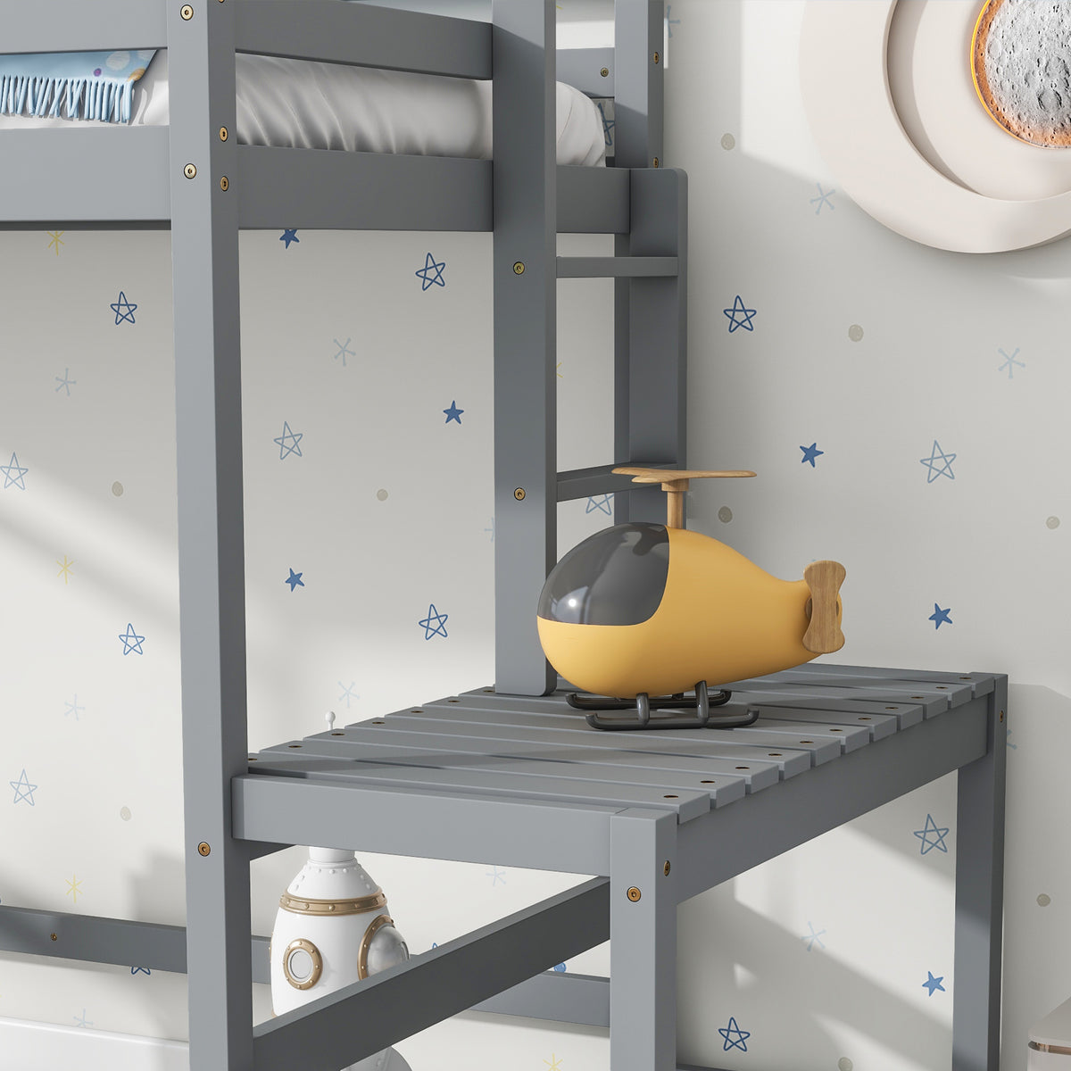 Twin Loft Bed with Ladder Gray