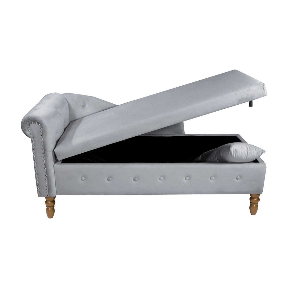 Grey Velvet Lounge Chaise – Modern Roll Arm