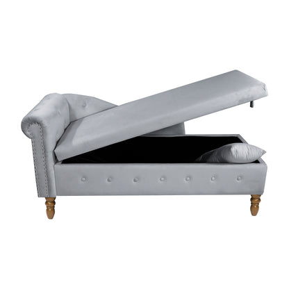 Grey Velvet Lounge Chaise – Modern Roll Arm