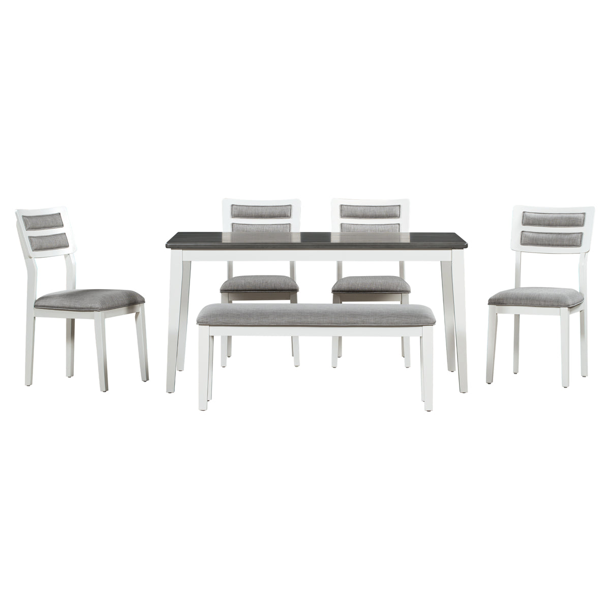 6-Piece Dining Set with Bench White and Gray