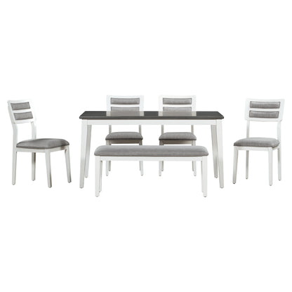 6-Piece Dining Set with Bench White and Gray