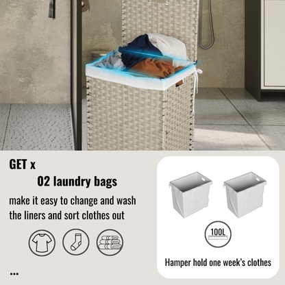 Light Grey Laundry Hamper with Lid and Wheels