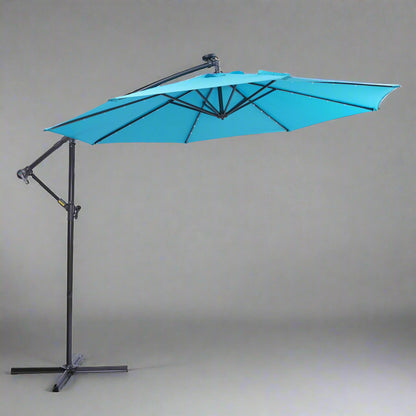 Blue 10ft Solar LED Patio Umbrella – 32 Lights with Crank & Tilt System
