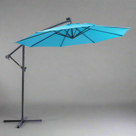 Blue 10ft Solar LED Patio Umbrella – 32 Lights with Crank & Tilt System